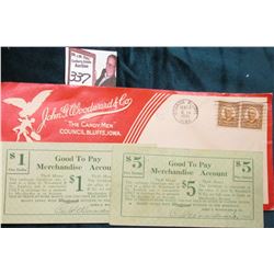 Council Bluffs, Iowa Depression Scrip: IA300-1 & IA300-2 $1 & $5 John G. Woodward & Co. with origina