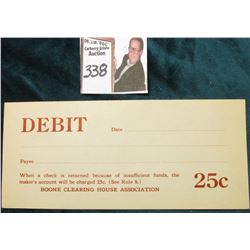Unissued "Boone (Iowa) Clearing House Association … 25c Debit" Depression Scrip, Unissued.  Unknown.