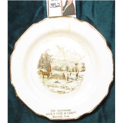 Small China Saucer depicting "Ice gathering from Stream on sleigh with horse for an ice house" Gold,