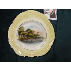 Small China Saucer depicting Lake with docks scene "Lake Wood Landing/Lake View, Iowa".