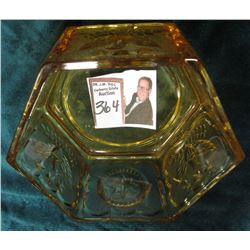 Amber colored Coin Glass, Eagle and Star designs. Hexagonal.