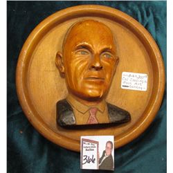 Calvin Coolidge Carved Wall Plaque, hand painted. Folk Art Carving.