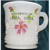 Image 1 : Milk Glass Cup "Souvenir of Tama, Iowa." Floral design. No chips or apparent damage.