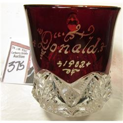 "Donald 1903 R"uby Red Flash Toothpick holder/childs mug. In nice condition and measures approximate