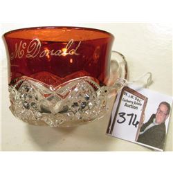 "Walter B.A. Mc Donald 1903" Ruby Red Flash Tea Cup. In nice condition and measures approximately 2"