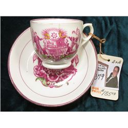 Temperance Tea Cup & Saucer.  "Sobriety Domestic Comfort Freedom Temperance", "Be Though Faithful Un