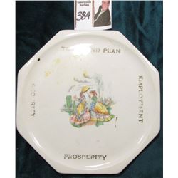 1930 era octagonal China Plate "Townsend Plan/Security/Employment/Prosperity", Vintage 1930s tea ket