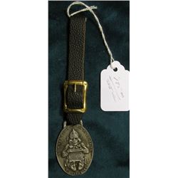 Pewter Watch Fob with leather strap "Home of Dr. Pepper/Compliments of/The Dr. Pepper Co./Waco, U.S.