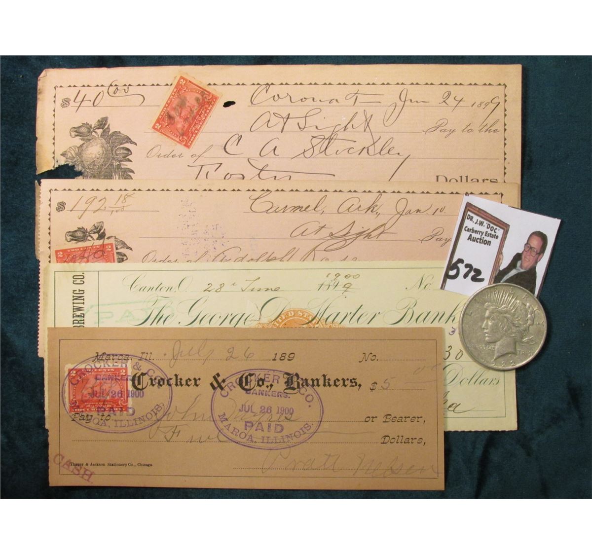 (4) Old Bank Checks with Revenue Stamps from the late 1800s to early ...