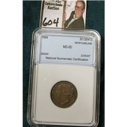 1894 Silver 20C Newfoundland NNC MS60 #2205347  Tone.  Catlogs @ $1200 in MS60
