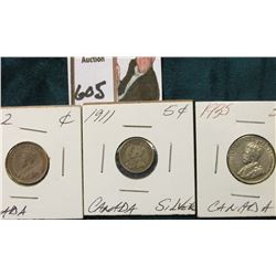 1911 Silver 5C, 1932 C & 1935 5C Canada {3Pcs}