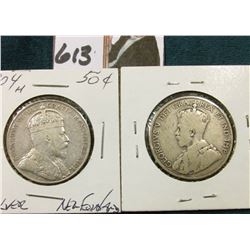 1904H & 1910 Silver 50C Newfoundland & Canada {2Pcs}