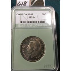1947 Silver 50C Canada NTC 64 #239206 Lite Tone & Frosty
