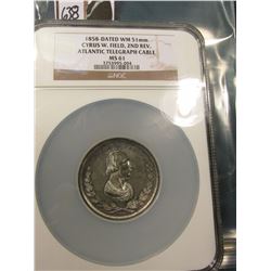 1858 Cyrus W. Field Presentation Medal NGC 61 Large Holder Very Scarce #3753995-004