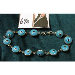 .925 Sterling  Silver & Turquoise "Eye" Bracelet Neat!