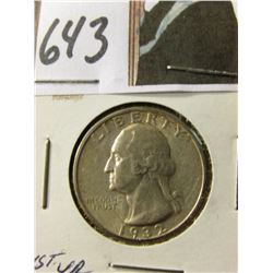 1932 25C Silver Washington CH. BU 1st Year of Issue