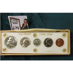 1956 U.S. Proof Set. Cent to Half-Dollar in a white Capital holder with gold lettering and box. Five