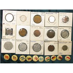 (10) Different foreign Flag Pin-backs advertising various companies; & (15) Foreign Coins dating bac
