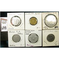 (6) Different Good For Tokens including: "Parkston, S.D.", "Exira, Ia.", "Stickey, S.D.", "Huron, S.