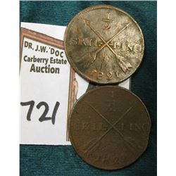 1821 & 1822 Sweden 1/2 Skilling CR123.