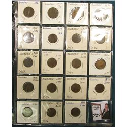 Partial Set of Sweden Two Ore: 1857, 58, 61, 71, 72, 77, 78, 79, 80, 81, 82, 85, 88, 89, 90, 91, 92,