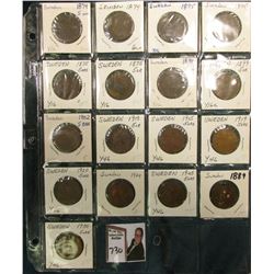 Collection of Sweden Five Ore: (2) 1874, (4) 1875, 1889, (2) 1899, 1902, 13, 15, 19, 20, 24, 25, & 1