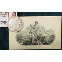 Steel Engraved Lithograph "Aviation" depicts attractive woman with propellor, in background planes f