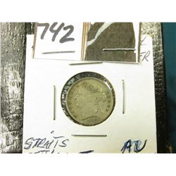 1889 10C Silver Straits Settlements Tone AU Very Scarce