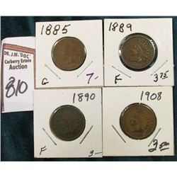 1885 AG, 1889 Fine, 1890 VG, & 1908 VG Indian Cents