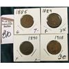 Image 1 : 1885 AG, 1889 Fine, 1890 VG, & 1908 VG Indian Cents
