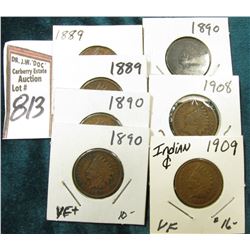 (2) 1899, (3) 1890, 1908, & 1909 Indian Head Cents, grades up to VF.