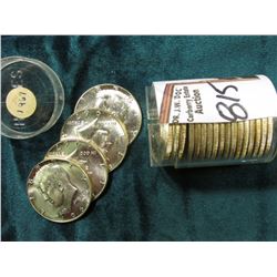 1967 P Original BU Roll of 40% Silver Kennedy Half-Dollars in a plastic tube.