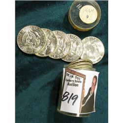 1964 D Solid date BU Roll of 90% Silver Kennedy Half-Dollars in a plastic tube. (20 pcs.).