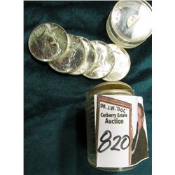 1964 P Solid date BU Roll of 90% Silver Kennedy Half-Dollars in a plastic tube. (20 pcs.).