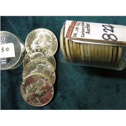 1963 D Solid date BU Roll of 90% Silver Franklin Half-Dollars in a plastic tube. (20 pcs.).
