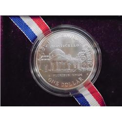 1993-P THOMAS JEFFERSON 250TH ANNIVERSARY UNC SILVER DOLLAR, ORIGINAL US MINT PACKAGING
