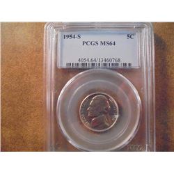 1954-S JEFFERSON NICKEL PCGS MS64