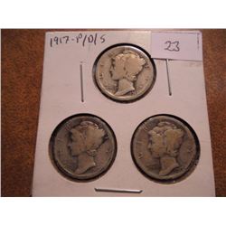 1917 P/D/S MERCURY DIMES