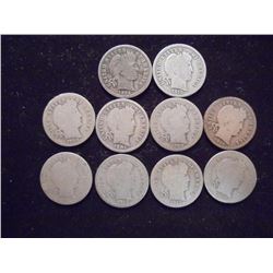 10 ASSORTED BARBER DIMES
