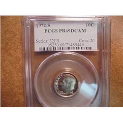 1972-S ROOSEVELT DIME PCGS PR69 DCAM