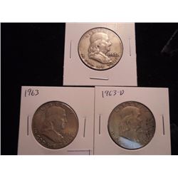 1958-D,63 & 63-D FRANKLIN HALF DOLLARS