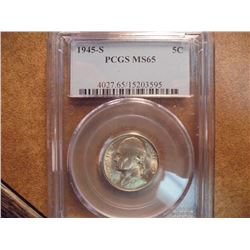 1945-S 35% SILVER JEFFERSON WAR NICKEL PCGS MS65