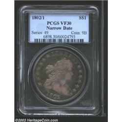 1802/1 $1 Narrow Date VF30 PCGS.