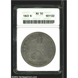 1843 $1 AU50 ANACS.