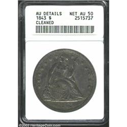 1843 $1--Cleaned--ANACS. AU Details, Net AU50.