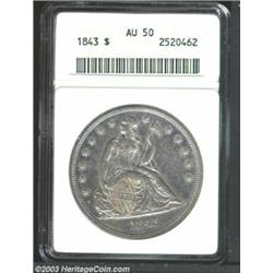 1843 $1 AU50 ANACS.