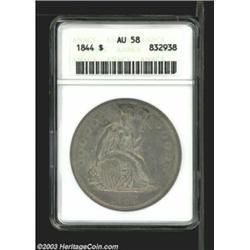 1844 $1 AU58 ANACS.