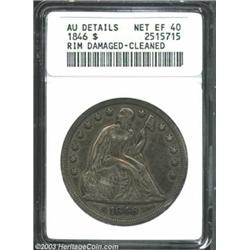 1846 $1--Rim Damaged, Cleaned--ANACS. AU Details, Net XF40.