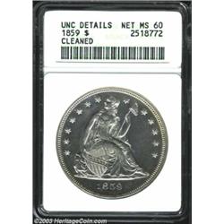 1859 $1--Cleaned--ANACS. Unc Details, Net MS60.