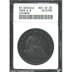 1859-S $1--Cleaned--ANACS. XF Details, Net VF30.